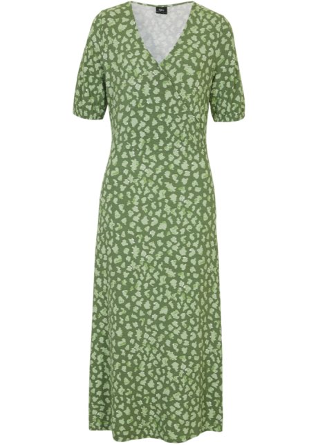 Jersey-Midi-Kleid in Wickeloptik, kurzarm in grün von vorne - bpc bonprix collection