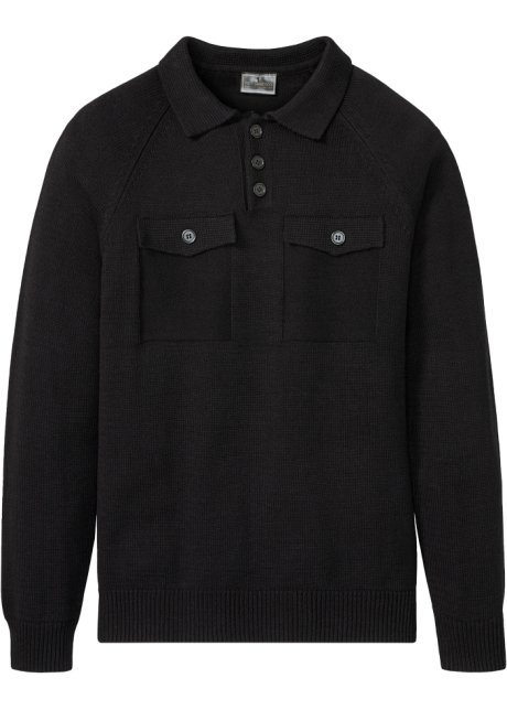 Pullover mit Polokragen  in schwarz von vorne - bpc selection