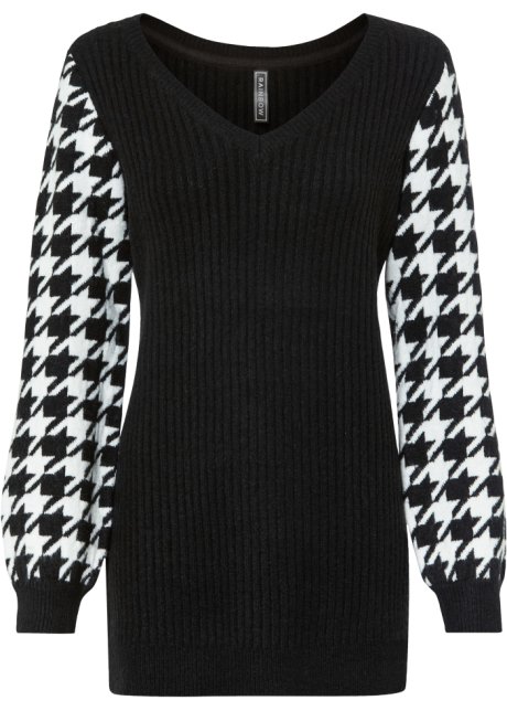 Pullover mit gemusterten Ärmeln in schwarz von vorne - RAINBOW