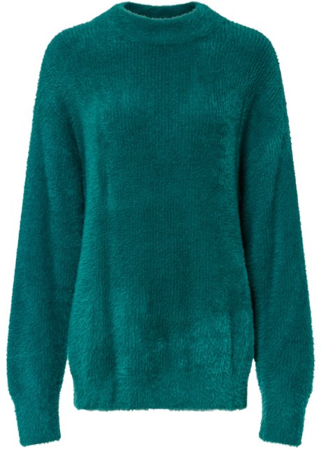 Pullover mit Hairy-knit in grün von vorne - BODYFLIRT