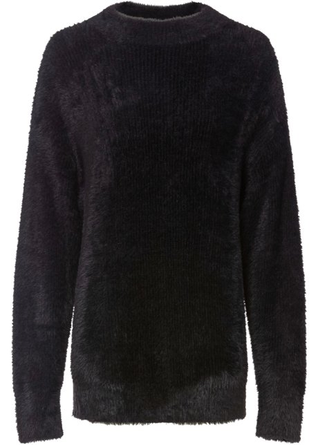 Pullover mit Hairy-knit in schwarz von vorne - BODYFLIRT