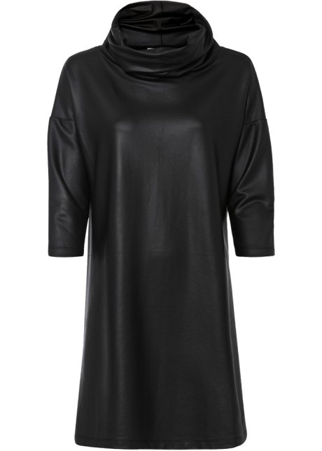 Lederimitatkleid in schwarz von vorne - BODYFLIRT boutique
