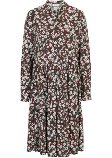 Blusenkleid mit Stehkragen aus Viskose in braun von vorne - bpc bonprix collection