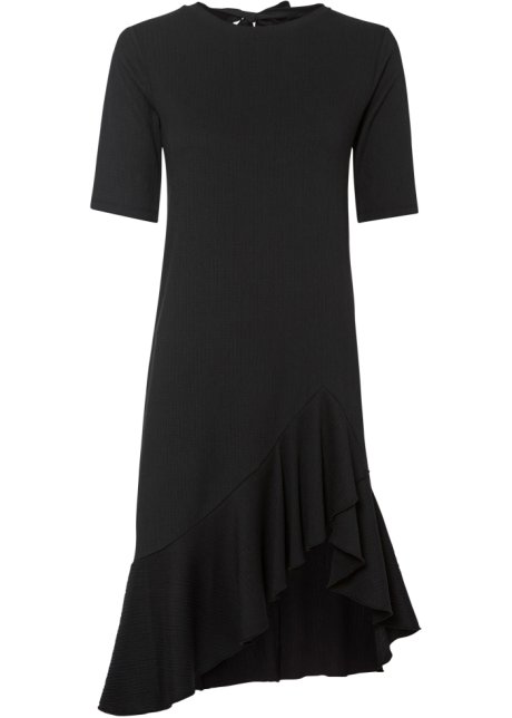 Asymmetrisches Kleid mit Schnürung in Strukturware in schwarz von vorne - RAINBOW
