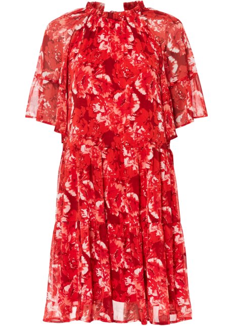 Kleid mit Volants in rot von vorne - BODYFLIRT