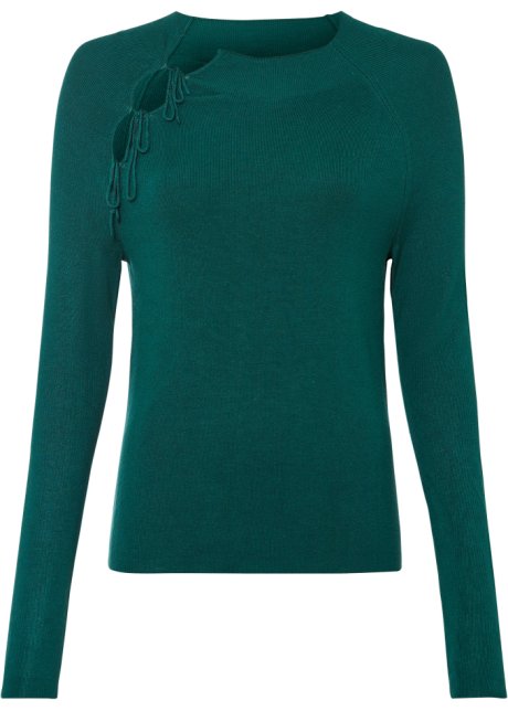 Pullover mit Schnürung in grün von vorne - BODYFLIRT