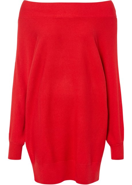 Off-Shoulder-Pullover in rot von vorne - BODYFLIRT