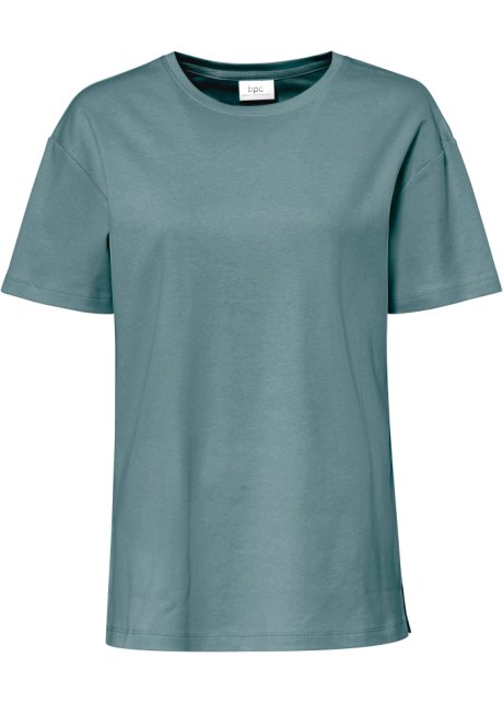 Oversize Shirt mit überschnittenen Schultern und Schlitz in grün von vorne - bpc bonprix collection