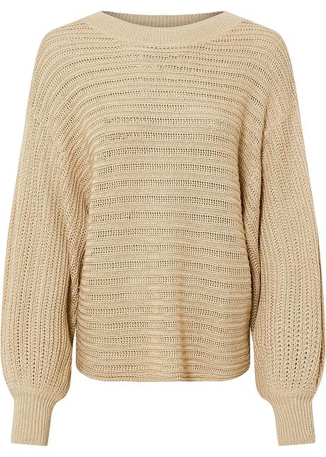 Oversize Lochstrick-Pullover in grau von vorne - BODYFLIRT