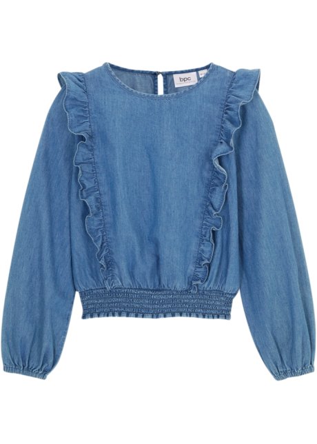 Mädchen Jeans Bluse mit Rüschen  in blau von vorne - bpc bonprix collection