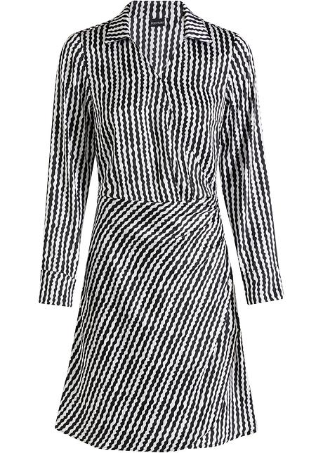 Kleid in Wickeloptik in schwarz von vorne - BODYFLIRT