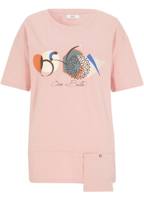 T-Shirt mit Tasche, 3/4 Arm in rosa von vorne - bpc bonprix collection