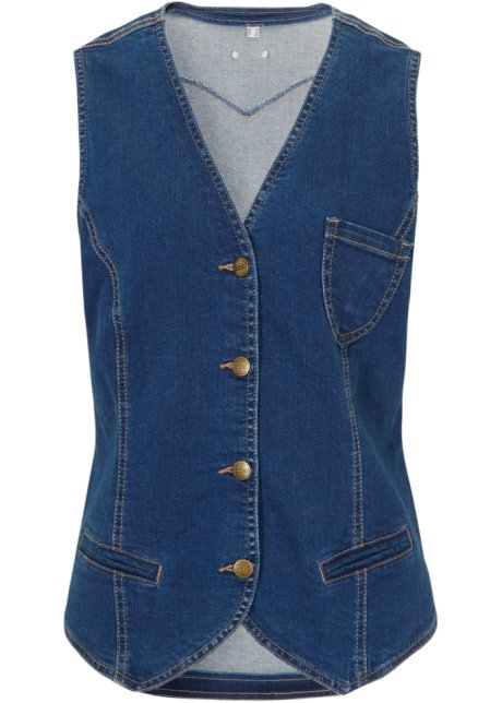 Jeans-Weste mit setilichem Smock in blau von vorne - bpc bonprix collection