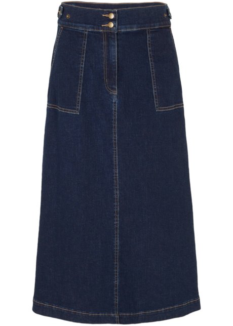 Jeansrock mit aufgesetzten Taschen, A-Linie in blau von vorne - bpc bonprix collection