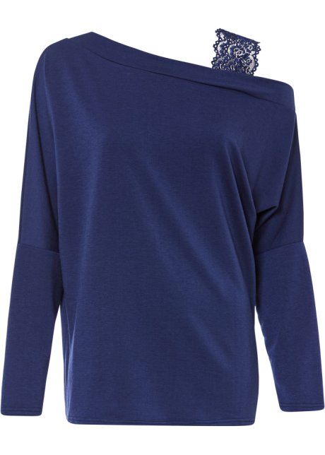 One-Shoulder-Shirt in blau von vorne - BODYFLIRT