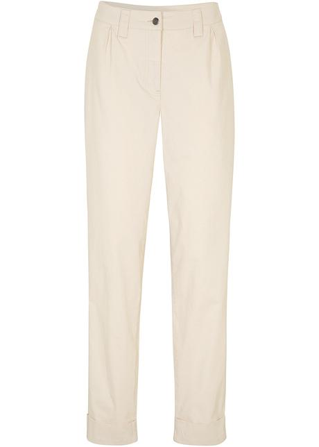 Stretch-Chino mit Bequembund und gekrempeltem Saum in beige von vorne - bpc bonprix collection