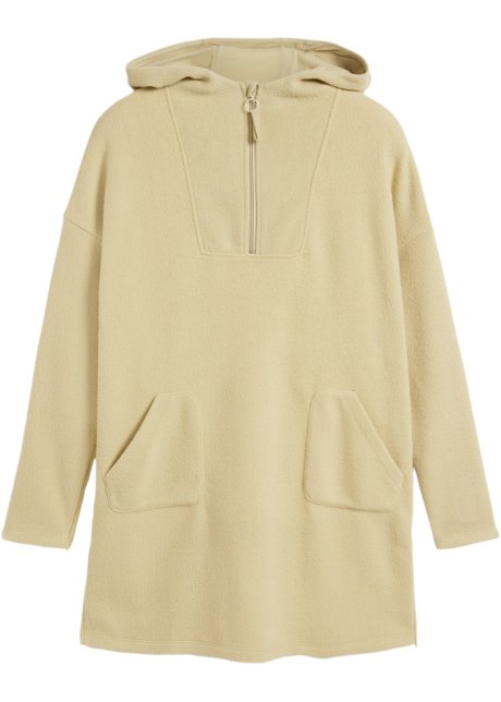 Long-Pullover aus Fleece in beige von vorne - bpc bonprix collection