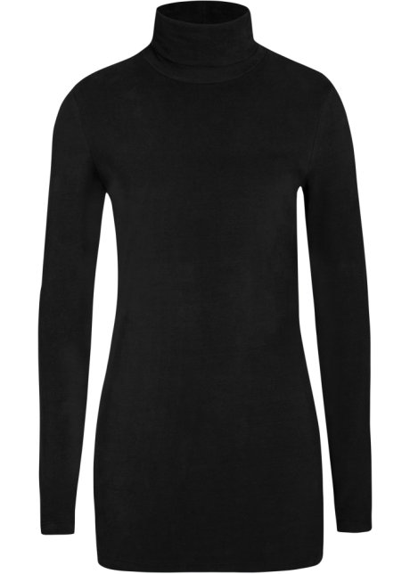 Baumwoll-Stretch-Longshirt mit Rollkragen und Seitenschlitz, Soft-Touch in schwarz - bpc bonprix collection