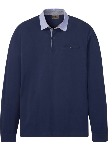 Piqué-Poloshirt Langarm in blau von vorne - bpc selection