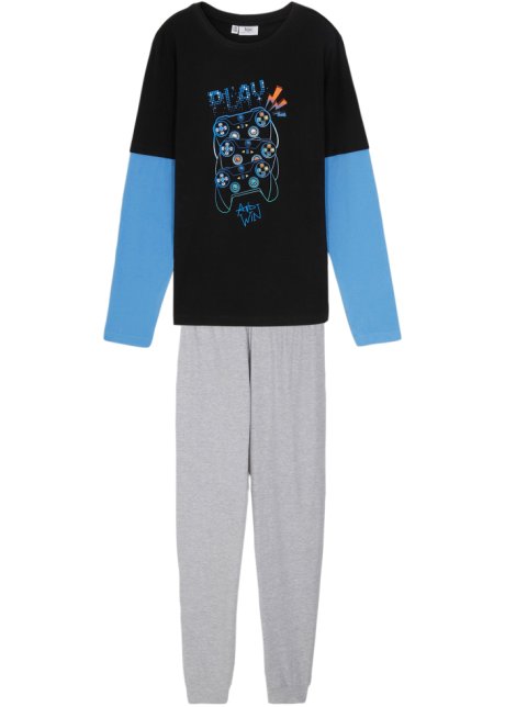Jungs Pyjama 2in1 mit Bio-Baumwolle (2-tlg. Set) in schwarz von vorne - bpc bonprix collection