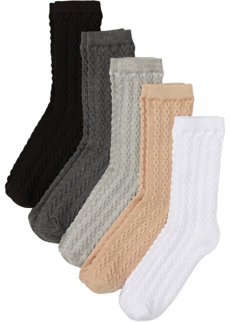 Socken (5er Pack)mit Bio Baumwolle und Zopfmuster in schwarz von vorne - bpc bonprix collection