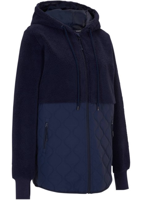 Teddy-Fleece Jacke mit Steppung in blau von vorne - bpc bonprix collection