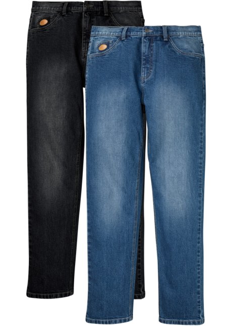 Classic Fit Stretch-Jeans mit recycelter Baumwolle, Tapered (2er Pack) in schwarz von vorne - John Baner JEANSWEAR