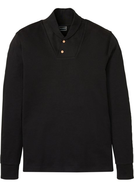 Langarmshirt mit Schalkragen und Bio Baumwolle, Slim Fit in schwarz von vorne - RAINBOW