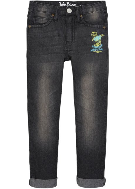 Jungen Jeans mit Graffiti Print, Slim Fit in grau von vorne - John Baner JEANSWEAR