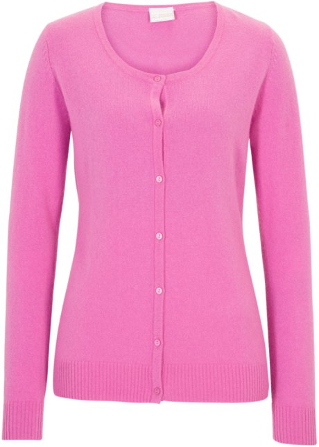 Wollstrickjacke mit Good Cashmere Standard®-Anteil in pink von vorne - bonprix PREMIUM