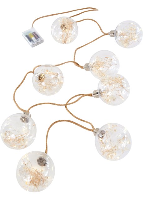 LED-Lichterkette mit 8 Kugeln mit Trockenblumen in farblos - bpc living bonprix collection