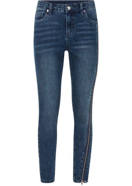 Jeans mit Reißverschluss-Detail in blau von vorne - BODYFLIRT