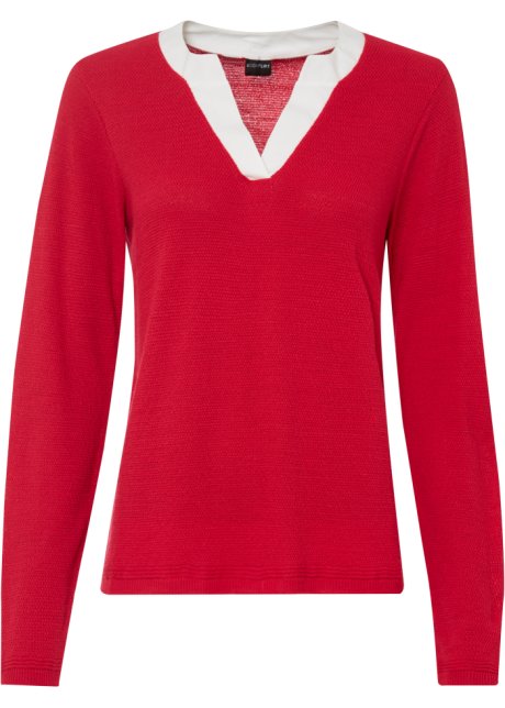 Pullover mit Bluseneinsatz in rot von vorne - BODYFLIRT