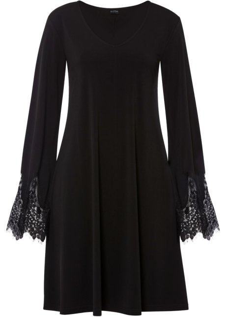 Kleid mit Spitze in schwarz von vorne - BODYFLIRT