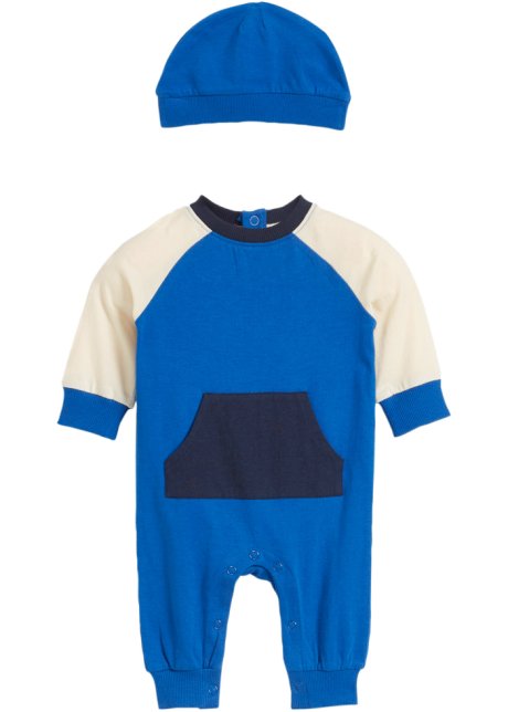 Baby Overall + Mütze aus Bio-Baumwolle (2-tlg.Set)  in blau von vorne - bpc bonprix collection
