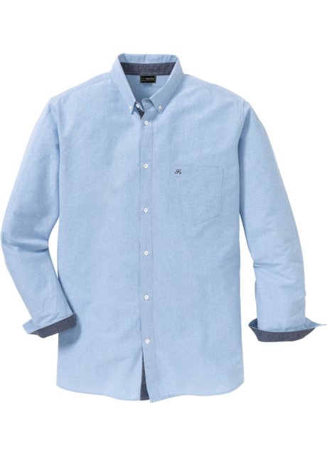 Oxford Langarmhemd mit Stickerei in blau von vorne - bpc selection
