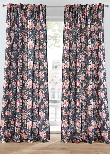 Vorhang mit Blumendruck (1er Pack) in schwarz - bpc living bonprix collection