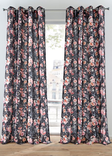 Vorhang mit Blumendruck (1er Pack) in schwarz - bpc living bonprix collection