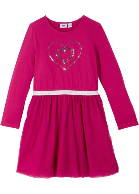 Mädchen Jerseykleid mit Tüll und Pailletten in pink von vorne - bpc bonprix collection