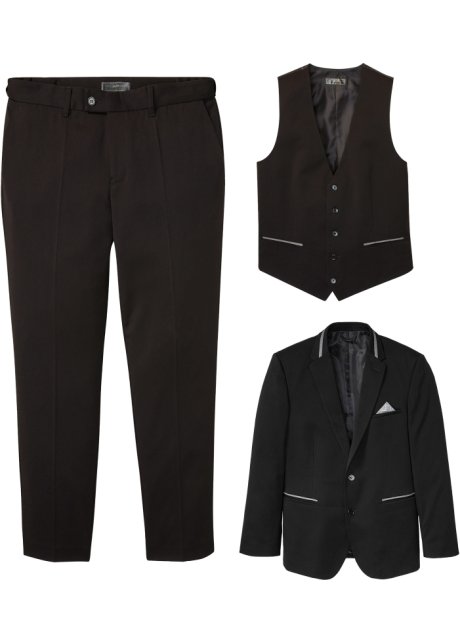 Anzug mit recycelten Polyester. (3-tlg.Set): Sakko, Hose, Weste in schwarz von vorne - bpc selection
