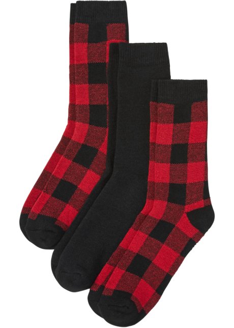 Thermo Socken (3er Pack) mit Bio Baumwolle und Innenfrottee in rot von vorne - bpc bonprix collection