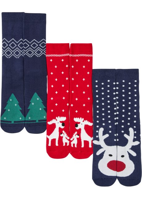 Thermo Socken (3er Pack) mit weichem Innenfrottee und Geschenkkarte in blau von vorne - bpc bonprix collection