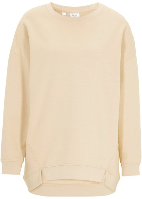 Oversize Sweatshirt mit kleinen Schlitzen am Saum in beige von vorne - bpc bonprix collection
