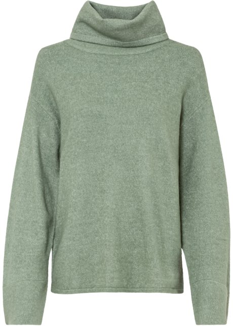 Pullover mit weitem Ärmel in grün von vorne - BODYFLIRT
