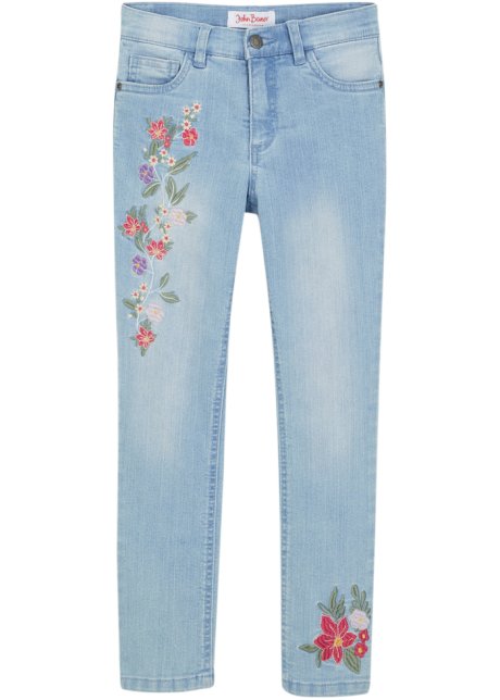 Mädchen Skinny-Jeans mit Blumenstickerei in blau von vorne - John Baner JEANSWEAR
