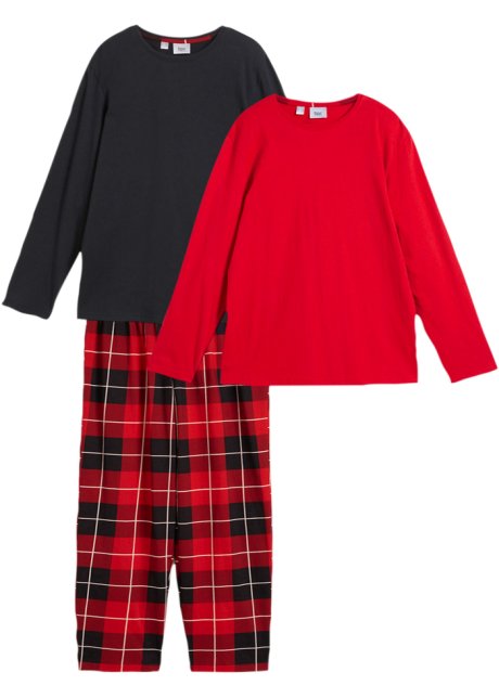 Kinder Pyjama (3-tlg. Set) in rot von vorne - bpc bonprix collection