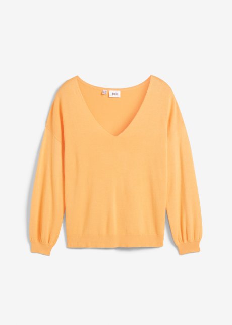 Oversize-Pullover mit tiefem V-Ausschnitt in orange von vorne - bpc bonprix collection