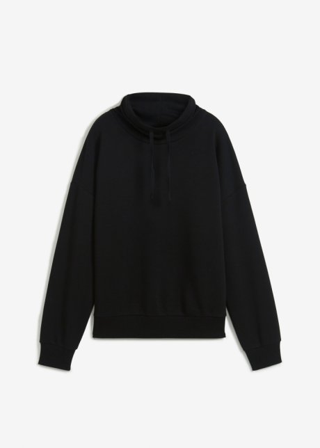 Sweatshirt mit großem Kragen in schwarz von vorne - bpc bonprix collection