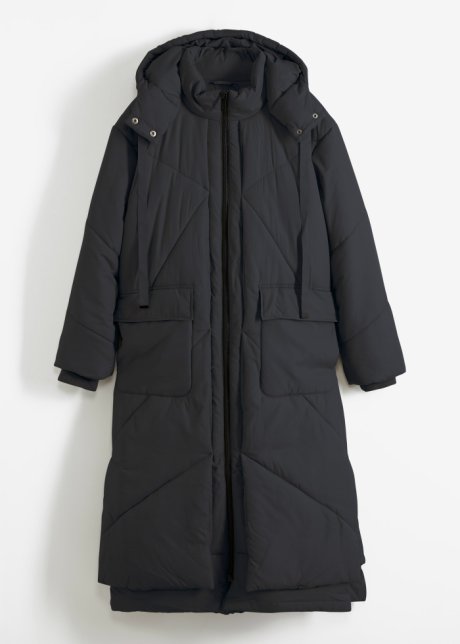 Oversize Puffer-Mantel mit seitlichem Reißverschluss in schwarz von vorne - bpc bonprix collection