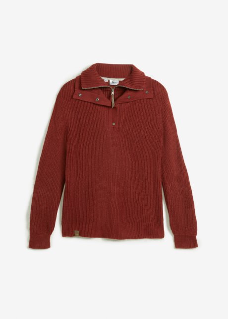 Troyer Strick-Pullover mit 2-in-1-Kragen in rot von vorne - bpc bonprix collection